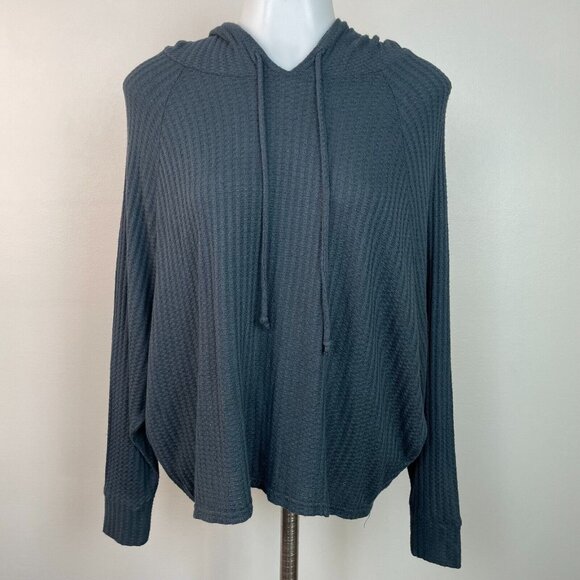 Chaser Tops - Chaser Top XS Navy Blue Waffle Knit Hooded Relaxed Fit Dolman Sleeve Shirt